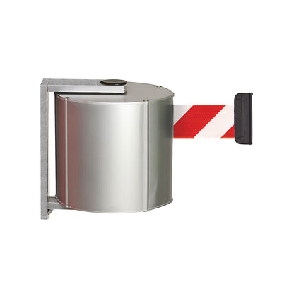 Tape belt cartridge made of aluminium, screw-on, incl. wall clip, red / white belt.