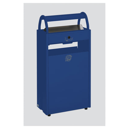 Waste collector with ashtray, capacity 60 l, WxHxD 480 x 960 x 250 mm, blue RAL 5010.