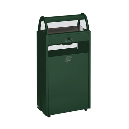 Waste collector with ashtray, capacity 60 l, WxHxD 480 x 960 x 250 mm, green RAL 6005.