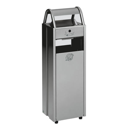 Waste collector with ashtray, capacity 35 l, WxHxD 300 x 960 x 250 mm, silver.