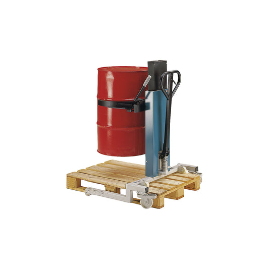 Drum lifter, lifting height 530 - 1070 mm, max. load 300 kg, LxWxH 980 x 1045 x 1190 mm.