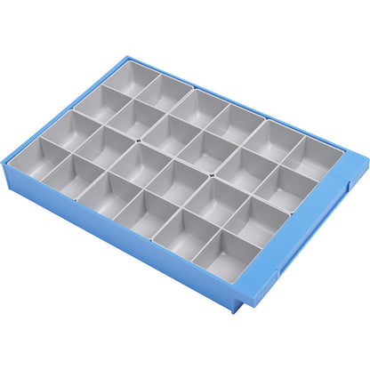 Insert box for combination drawer system, for drawer HxWxD 42.5 x 225 x 309 mm, max. 6 bins per drawer, with divider.