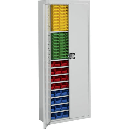 Storage cupboard with open fronted storage bins, HxWxD 1740 x 680 x 280 mm, single colour, grey, 138 bins.