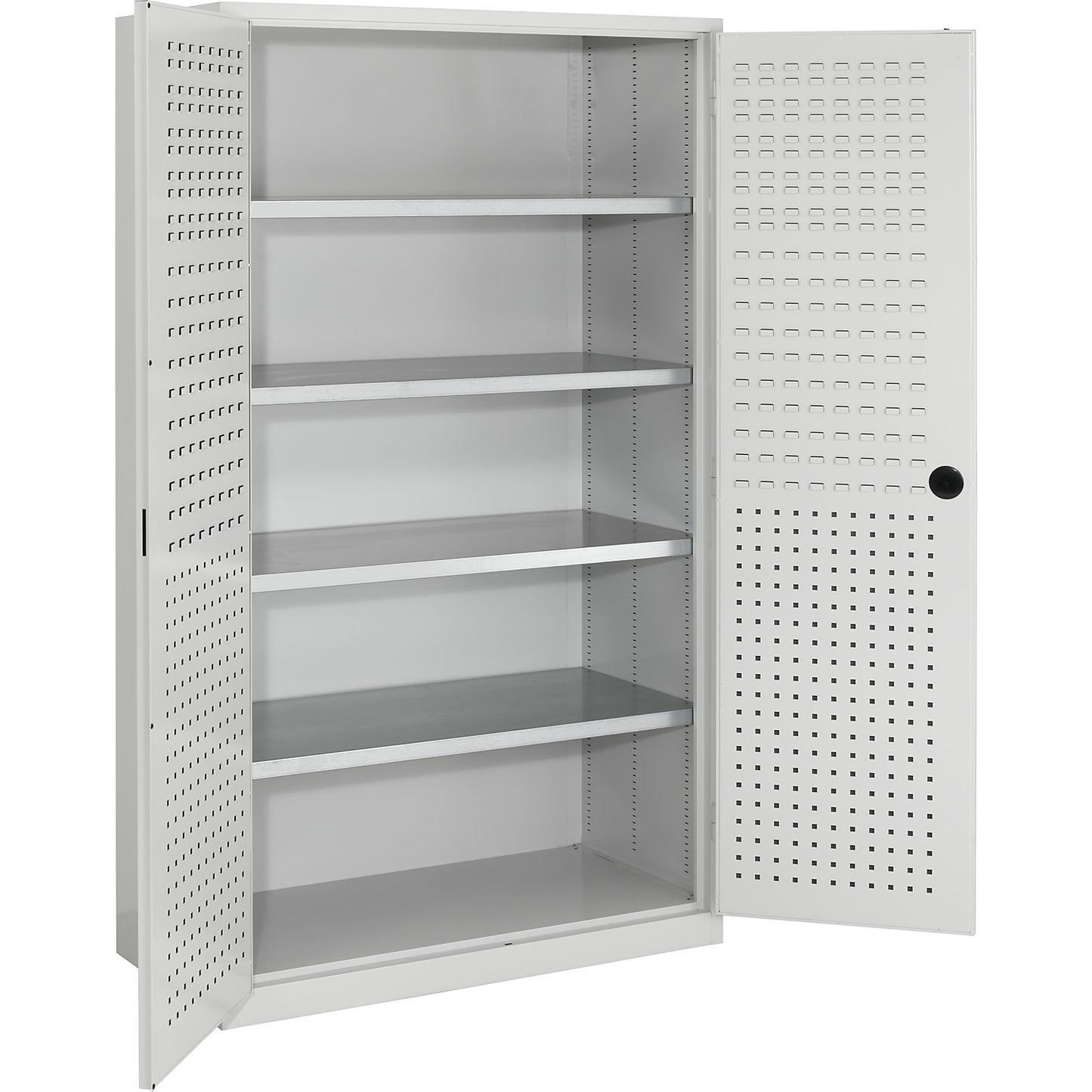 Large cupboard, 4 shelves, light grey RAL 7035.
