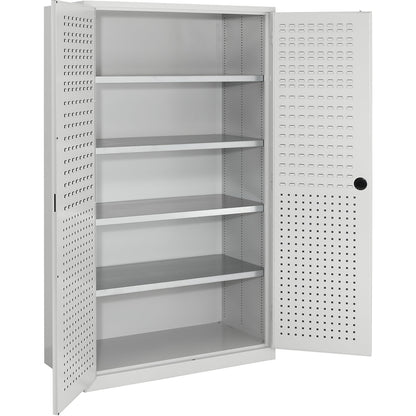 Large cupboard, 4 shelves, light grey RAL 7035.