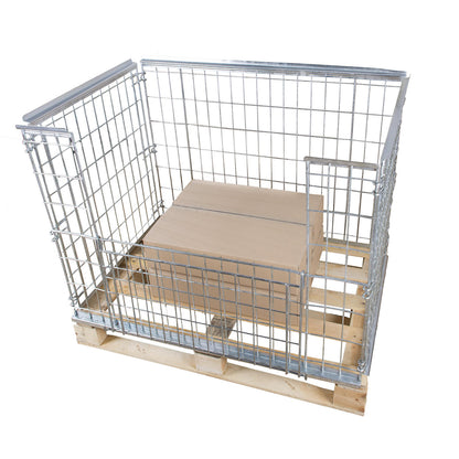 Mesh pallet collar, for stacking, long side with flap, for pallets 1200 x 800, H 1160 mm, zinc-plated.