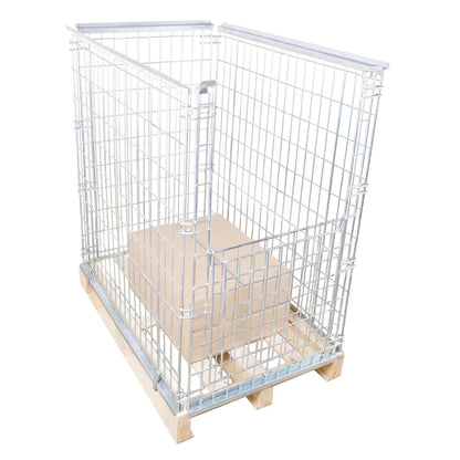 Mesh pallet collar, for stacking, front panel with flap, for pallets 1200 x 800, H 1160 mm, zinc-plated.