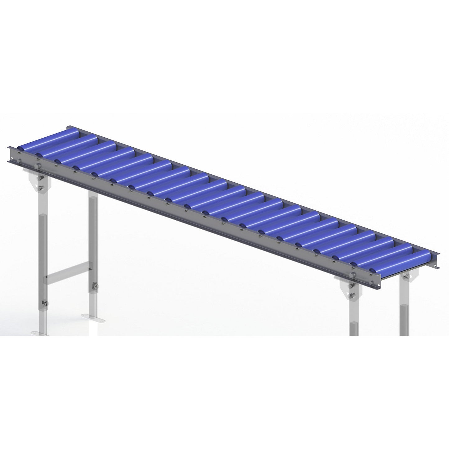 Light duty roller conveyor, steel frame with plastic rollers, track width 300 mm, axle spacing 100 mm, length 2.0 m.