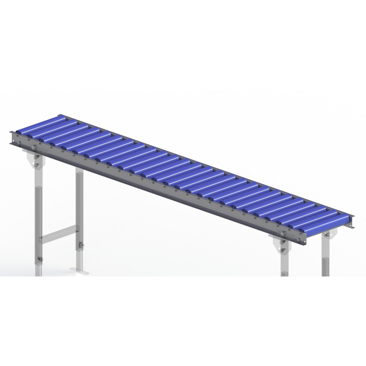 Light duty roller conveyor, steel frame with plastic rollers, track width 300 mm, axle spacing 75 mm, length 2.0 m.