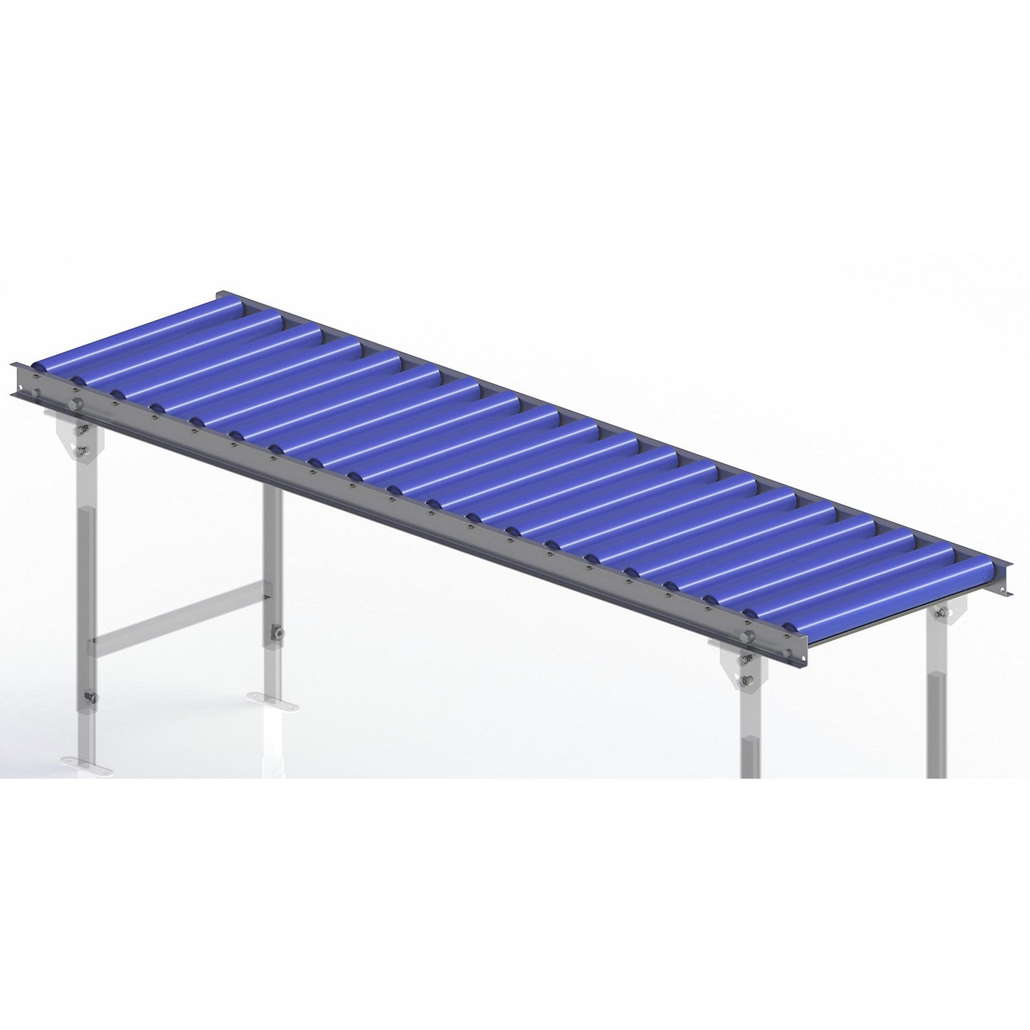 Light duty roller conveyor, steel frame with plastic rollers, track width 500 mm, axle spacing 100 mm, length 2.0 m.