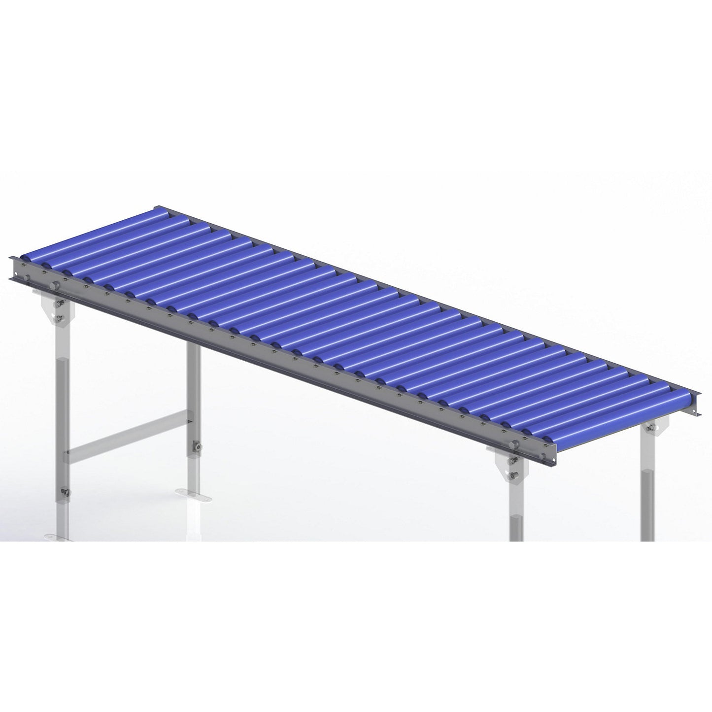 Light duty roller conveyor, steel frame with plastic rollers, track width 500 mm, axle spacing 75 mm, length 2.0 m.