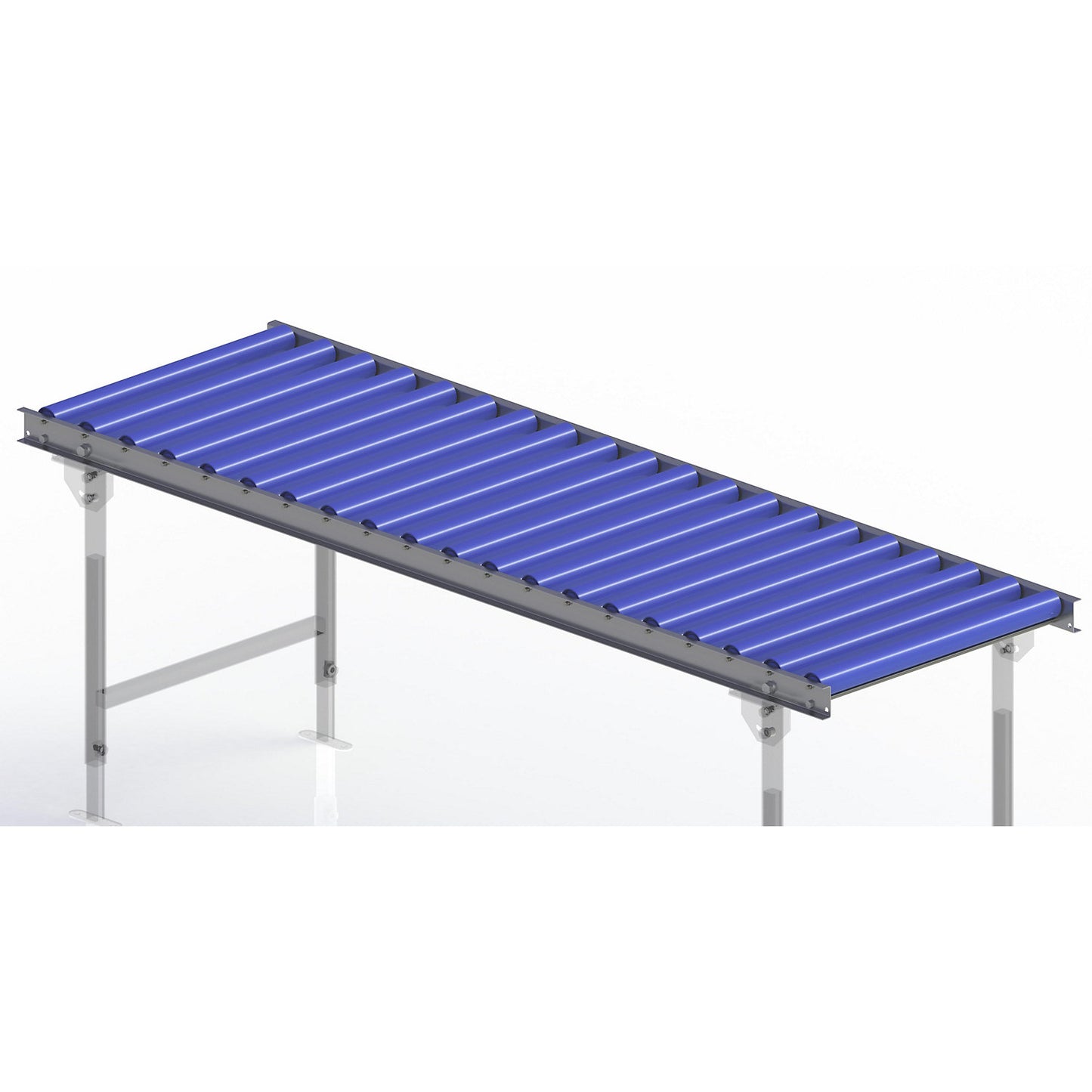 Light duty roller conveyor, steel frame with plastic rollers, track width 600 mm, axle spacing 100 mm, length 2.0 m.