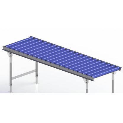 Light duty roller conveyor, steel frame with plastic rollers, track width 600 mm, axle spacing 100 mm, length 2.0 m.