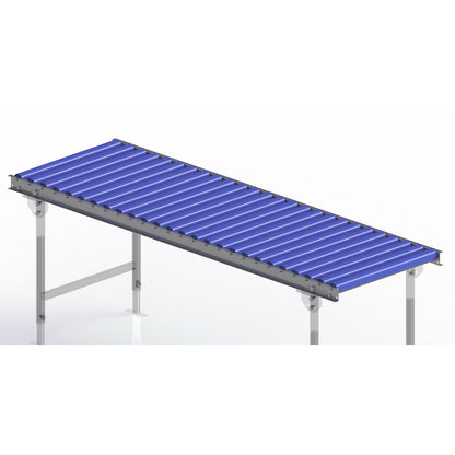 Light duty roller conveyor, steel frame with plastic rollers, track width 600 mm, axle spacing 75 mm, length 2.0 m.