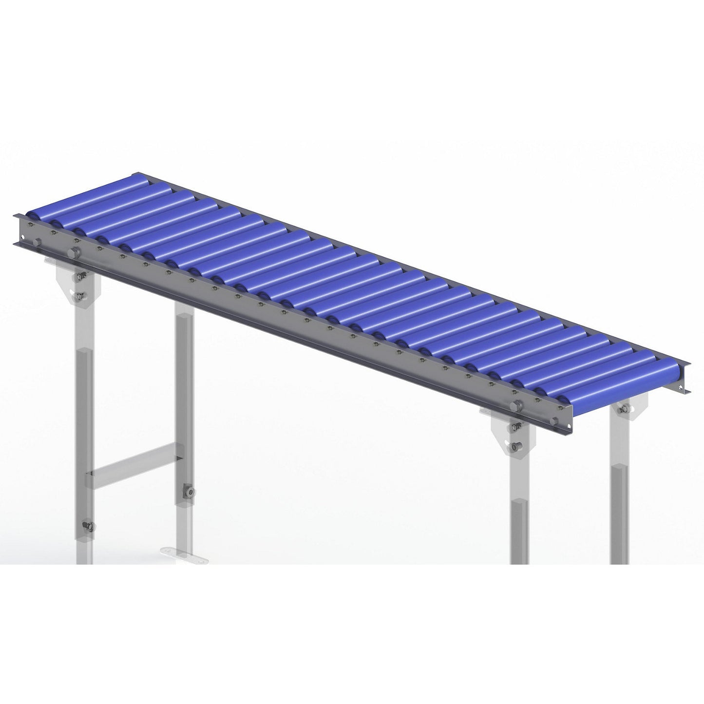 Light duty roller conveyor, steel frame with plastic rollers, track width 300 mm, axle spacing 62.5 mm, length 1.5 m.
