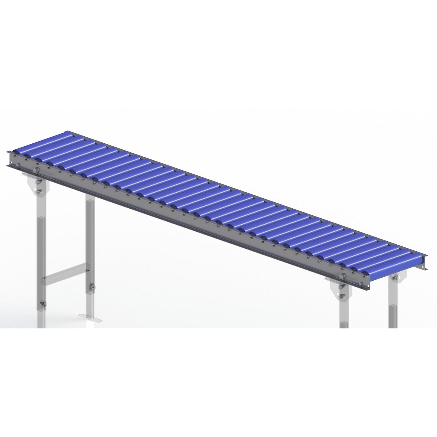Light duty roller conveyor, steel frame with plastic rollers, track width 300 mm, axle spacing 62.5 mm, length 2.0 m.
