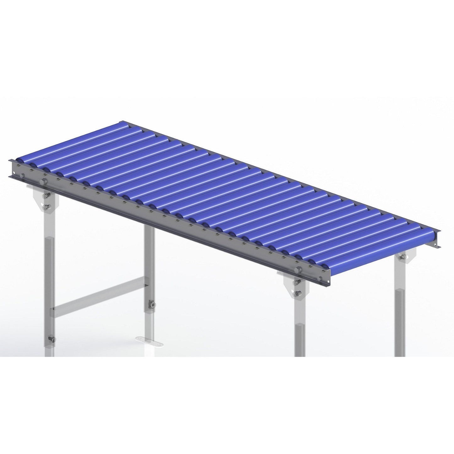 Light duty roller conveyor, steel frame with plastic rollers, track width 500 mm, axle spacing 62.5 mm, length 1.5 m.