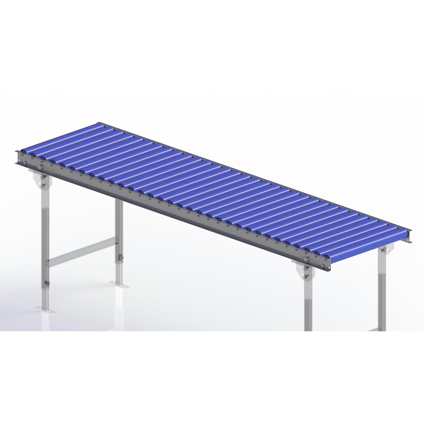 Light duty roller conveyor, steel frame with plastic rollers, track width 500 mm, axle spacing 62.5 mm, length 2.0 m.