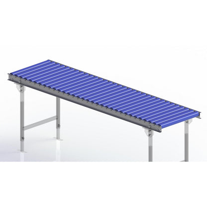 Light duty roller conveyor, steel frame with plastic rollers, track width 500 mm, axle spacing 62.5 mm, length 2.0 m.