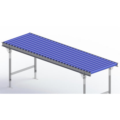 Light duty roller conveyor, steel frame with plastic rollers, track width 600 mm, axle spacing 62.5 mm, length 2.0 m.