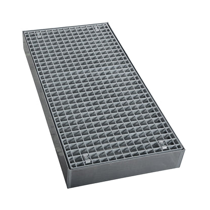 Zinc plated low profile steel sump trays, width 500 mm, length 1000 mm, capacity 40 l.