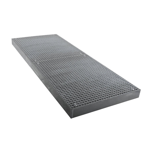 Zinc plated low profile steel sump trays, width 1000 mm, length 2500 mm, capacity 210 l.