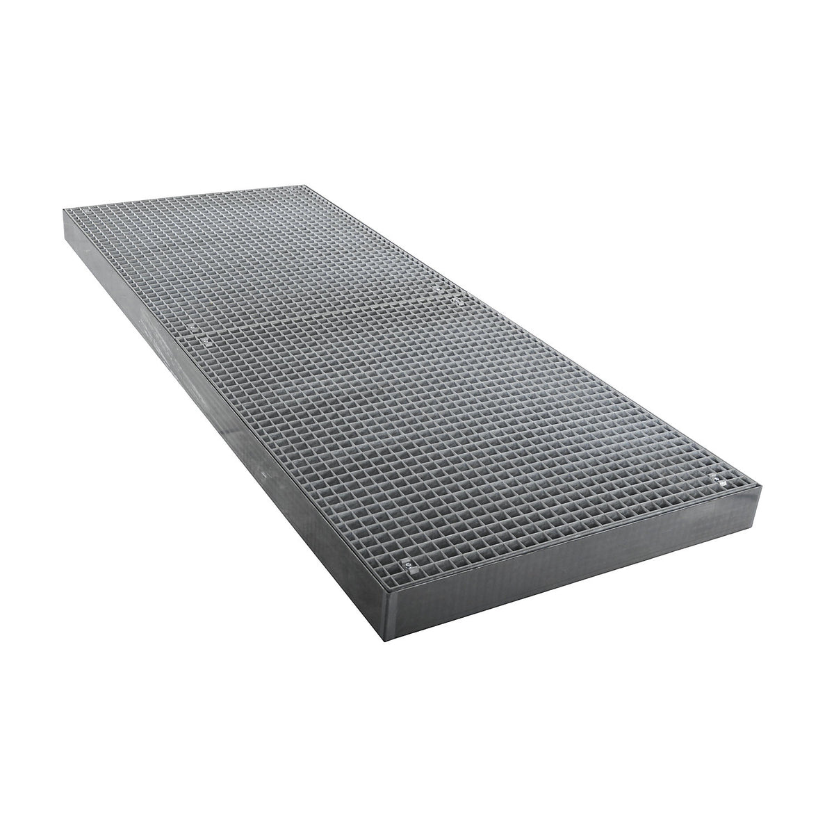 Zinc plated low profile steel sump trays, width 1000 mm, length 2500 mm, capacity 210 l.