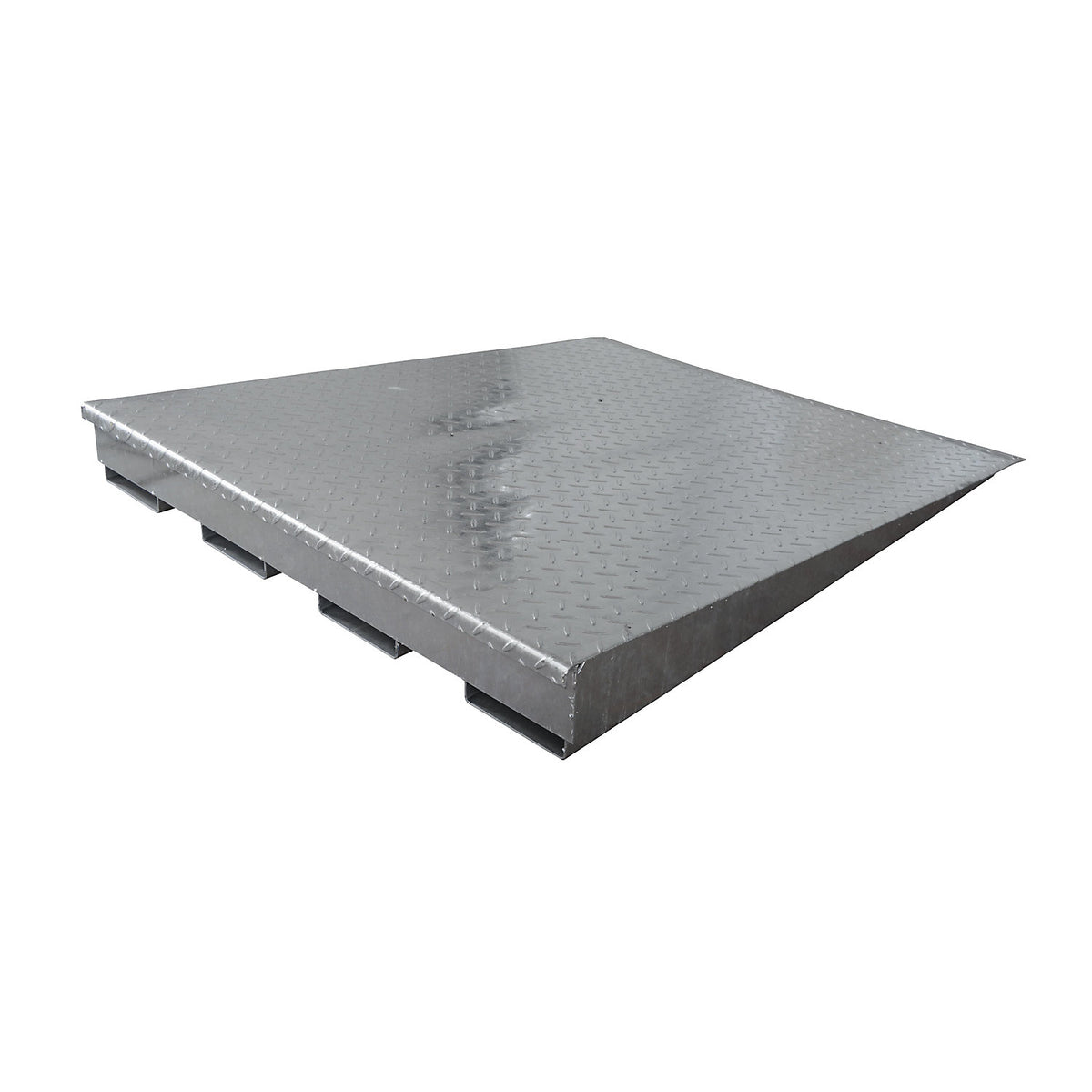 Loading ramp for steel low profile sump tray, zinc plated, depth 1150 mm, max. wheel load 500 kg, width 950 mm.