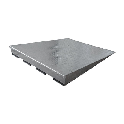 Loading ramp for steel low profile sump tray, zinc plated, depth 1150 mm, max. wheel load 500 kg, width 950 mm.