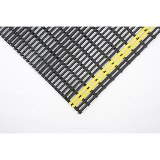 Anti-slip matting, recycled PVC, 10 m roll, width 1000 mm, black/yellow.