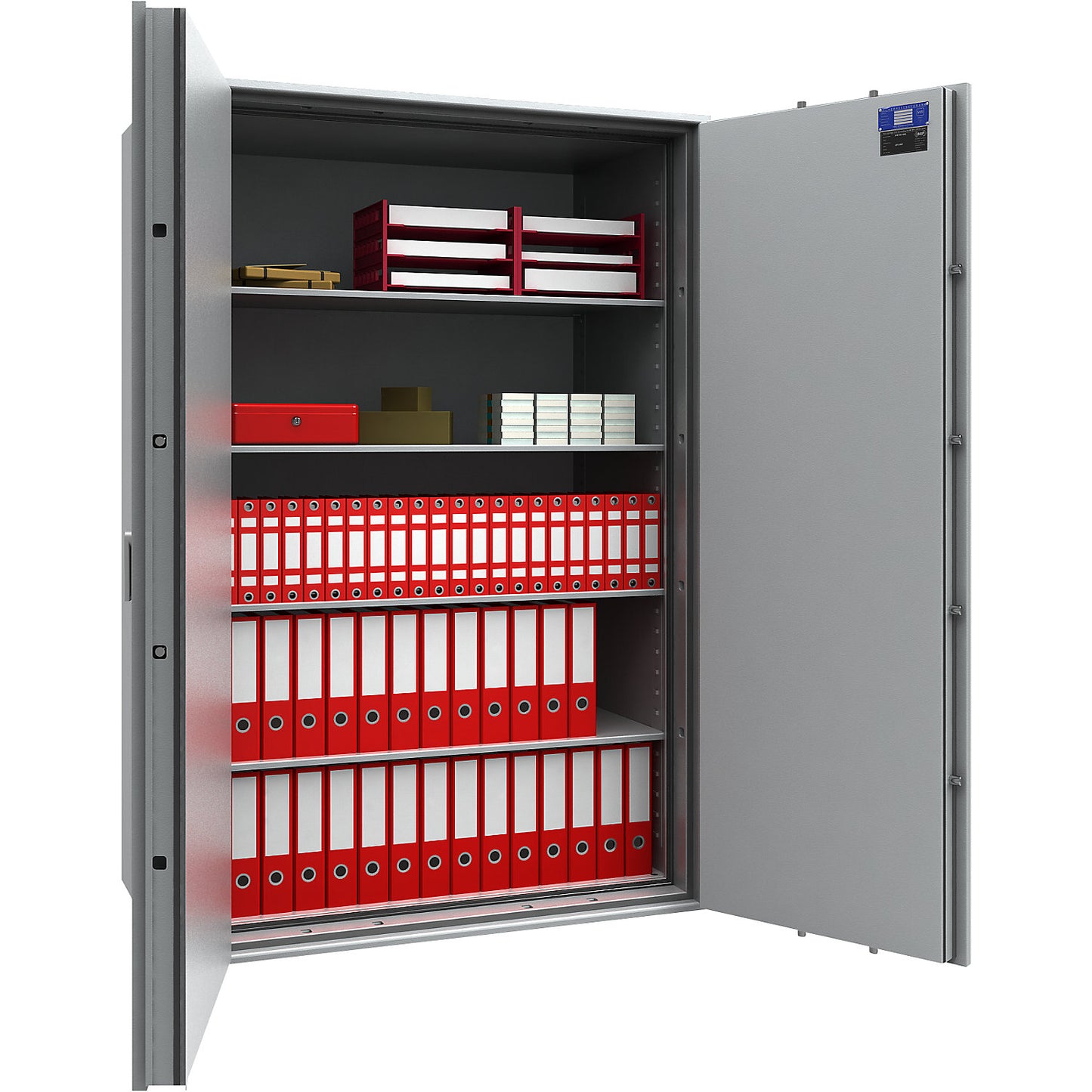 Fire resistant safety cabinet, VDS class I, VDMA W, grade S2 in accordance with EN 14450, S 60 P, HxWxD 1884 x 1282 x 559 mm.