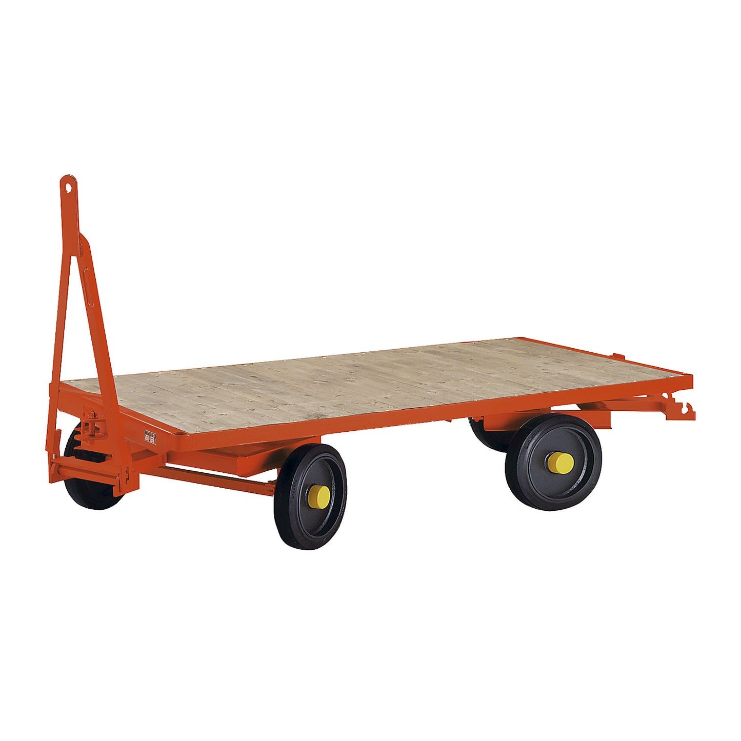 Trailer, 4-wheel double turntable steering, max. load 8 t, platform 3.0 x 1.5 m, solid rubber tyres.