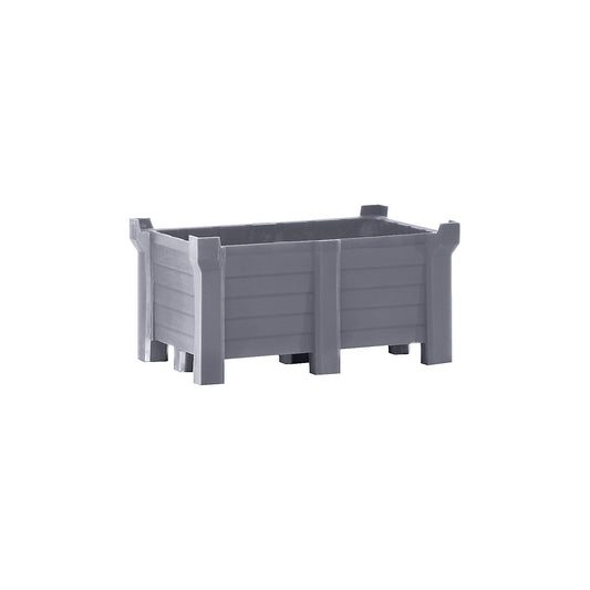 Polyethylene transport and stacking container, max. stacking load 2500 kg, LxW 1200 x 800 mm, grey.