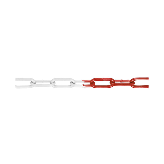 Signal barrier chain, made of plastic coated steel, 15 m, red/white.