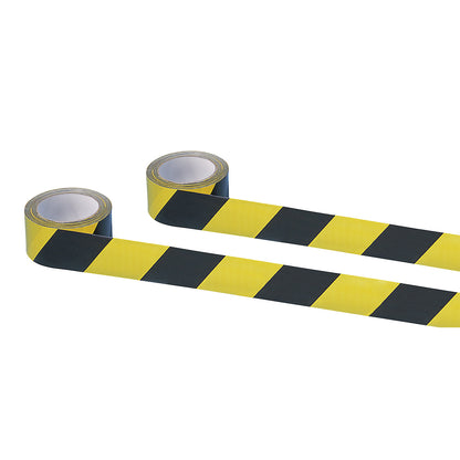 Self-adhesive warning and marking tape, black / yellow, pack of 2 rolls.