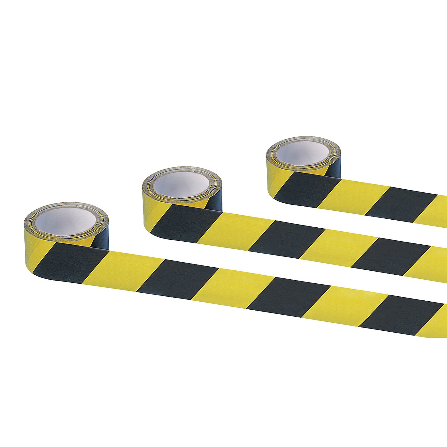 Self-adhesive warning and marking tape, black / yellow, pack of 3 rolls.