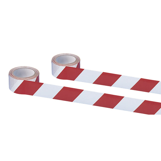 Self-adhesive warning and marking tape, red / white, pack of 2 rolls.