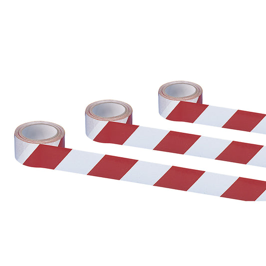 Self-adhesive warning and marking tape, red / white, pack of 3 rolls.