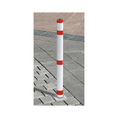 Barrier posts, plastic, with base sleeve, removable, with chain head.
