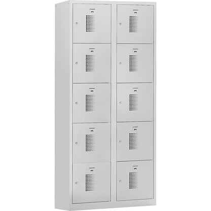 Amsterdam 5-fold compartment locker, 2 compartments, light grey, W 600 mm, 10 compartments, cylinder lock.