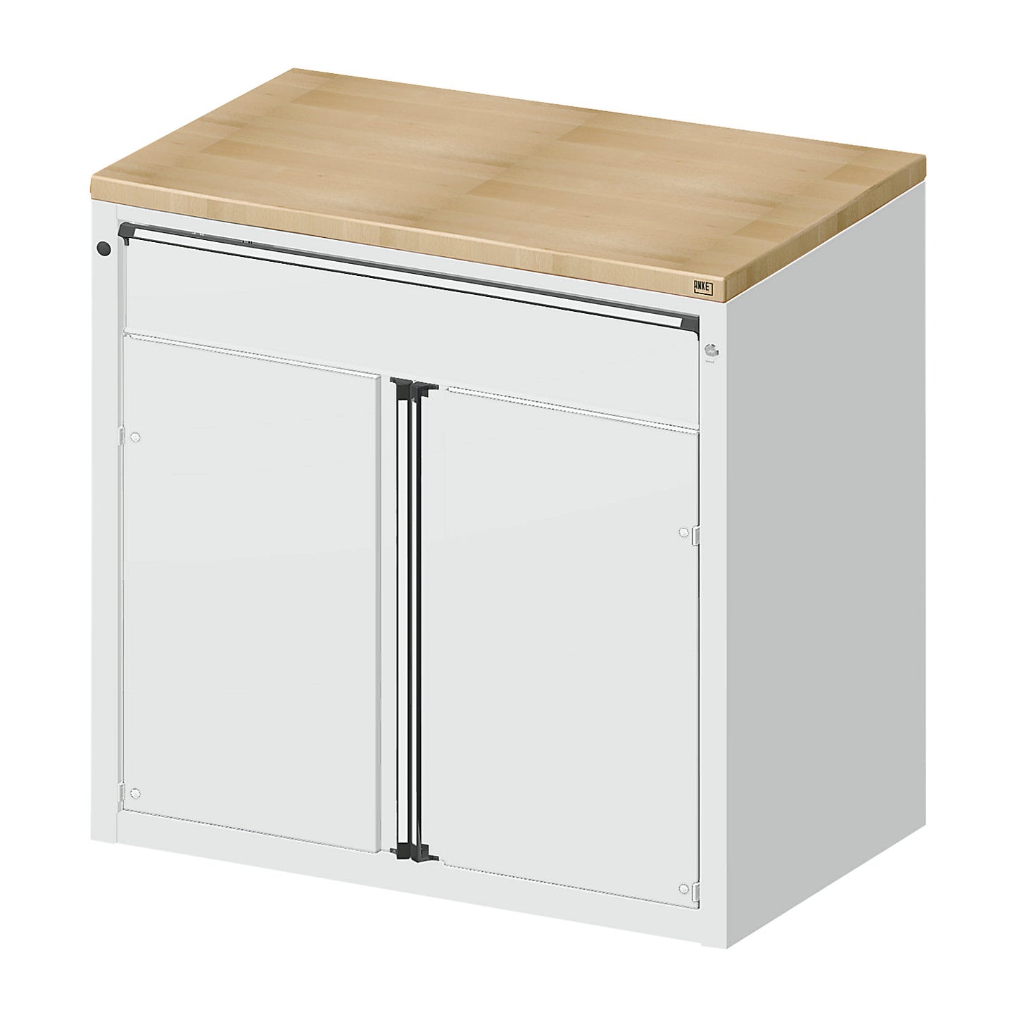 Cabinet for material and tool dispensing counter, 1 drawer, 2 doors, 1 shelf, grey.