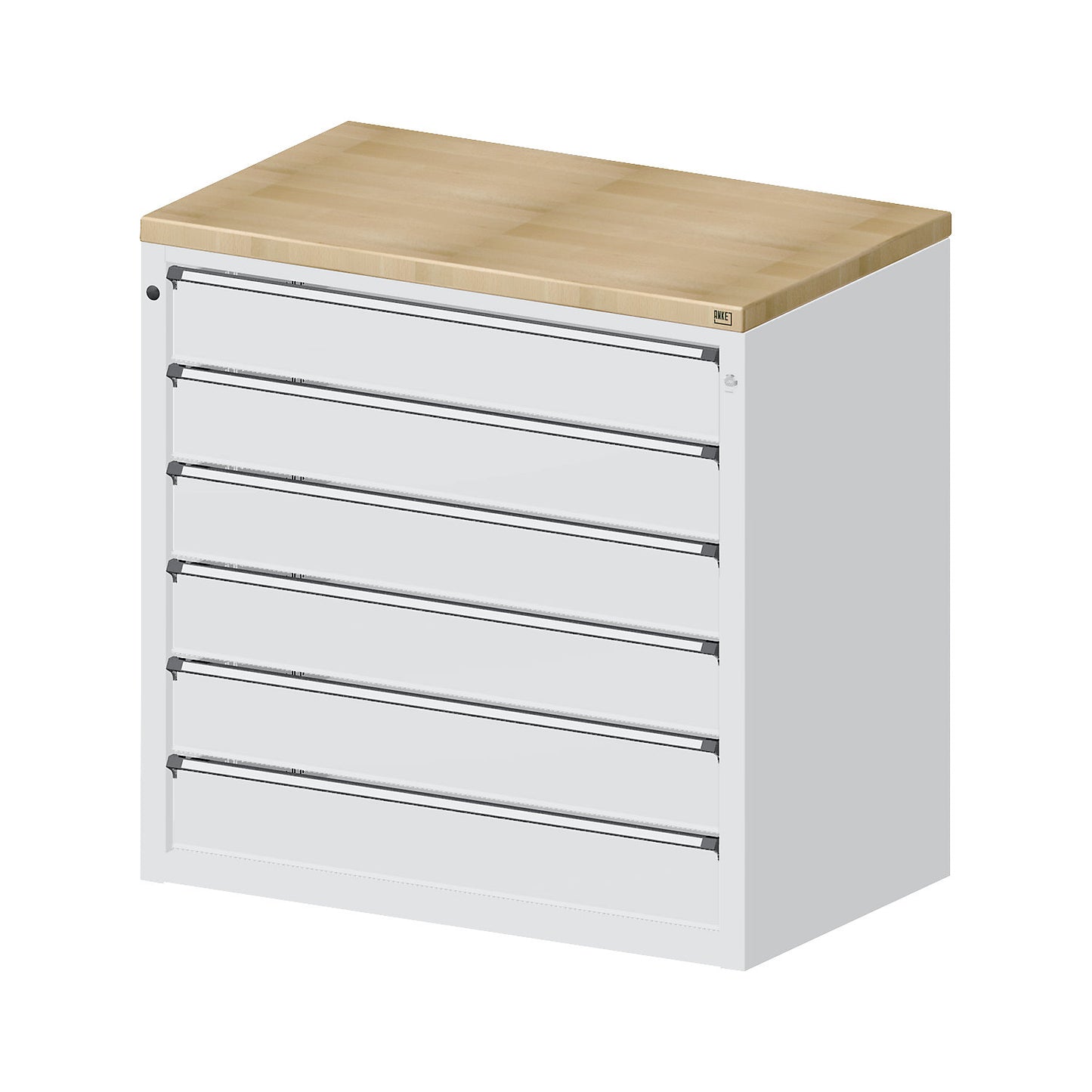 Cabinet for material and tool dispensing counter, 6 x 150 mm drawers, grey.