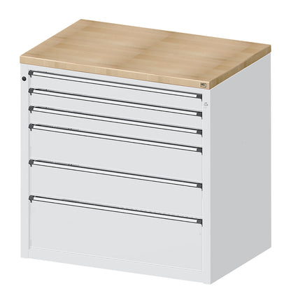 Cabinet for material and tool dispensing counter, 3 x 90 mm drawers, 2 x 180 mm drawers, 1 x 270 mm drawer, grey.