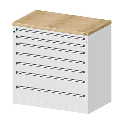 Cabinet for material and tool dispensing counter, 2 x 90 mm drawers, 3 x 120 mm drawers, 2 x 180 mm drawers, grey.