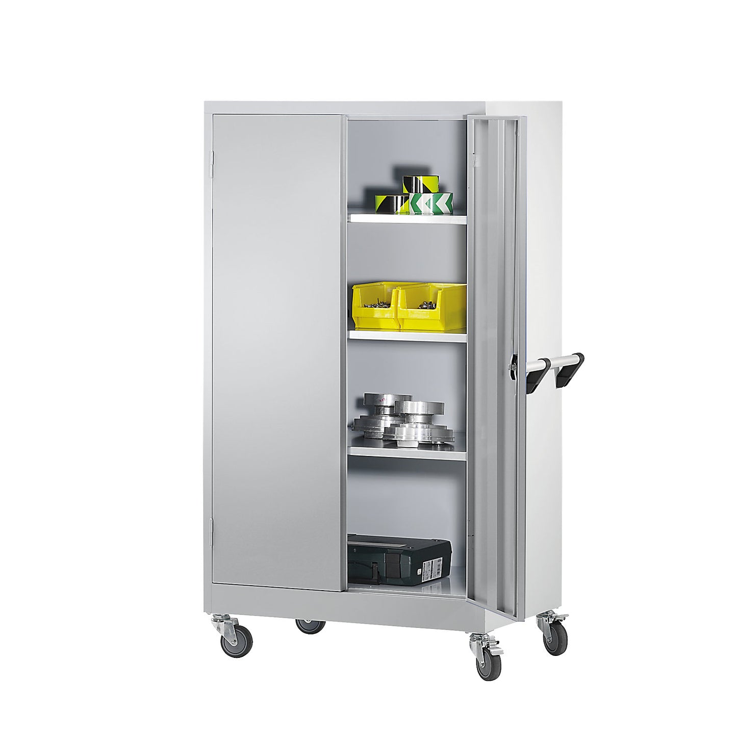 Mobile cupboard, HxWxD 1680 x 920 x 610 mm, light grey RAL 7035.
