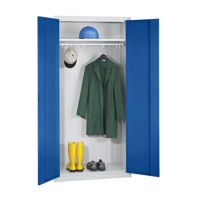 Cleaning cupboard, 1 hat shelf, 1 clothes rail, light grey / gentian blue.