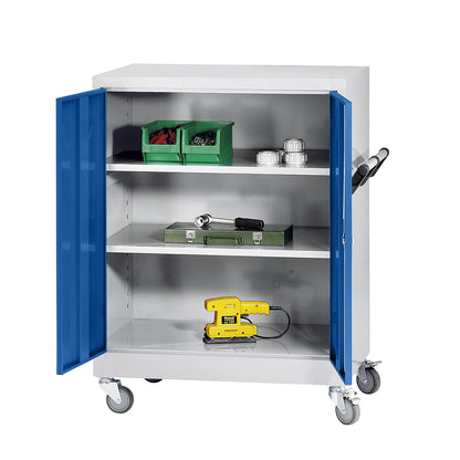 Mobile cupboard, HxWxD 1220 x 920 x 610 mm, gentian blue RAL 5010.