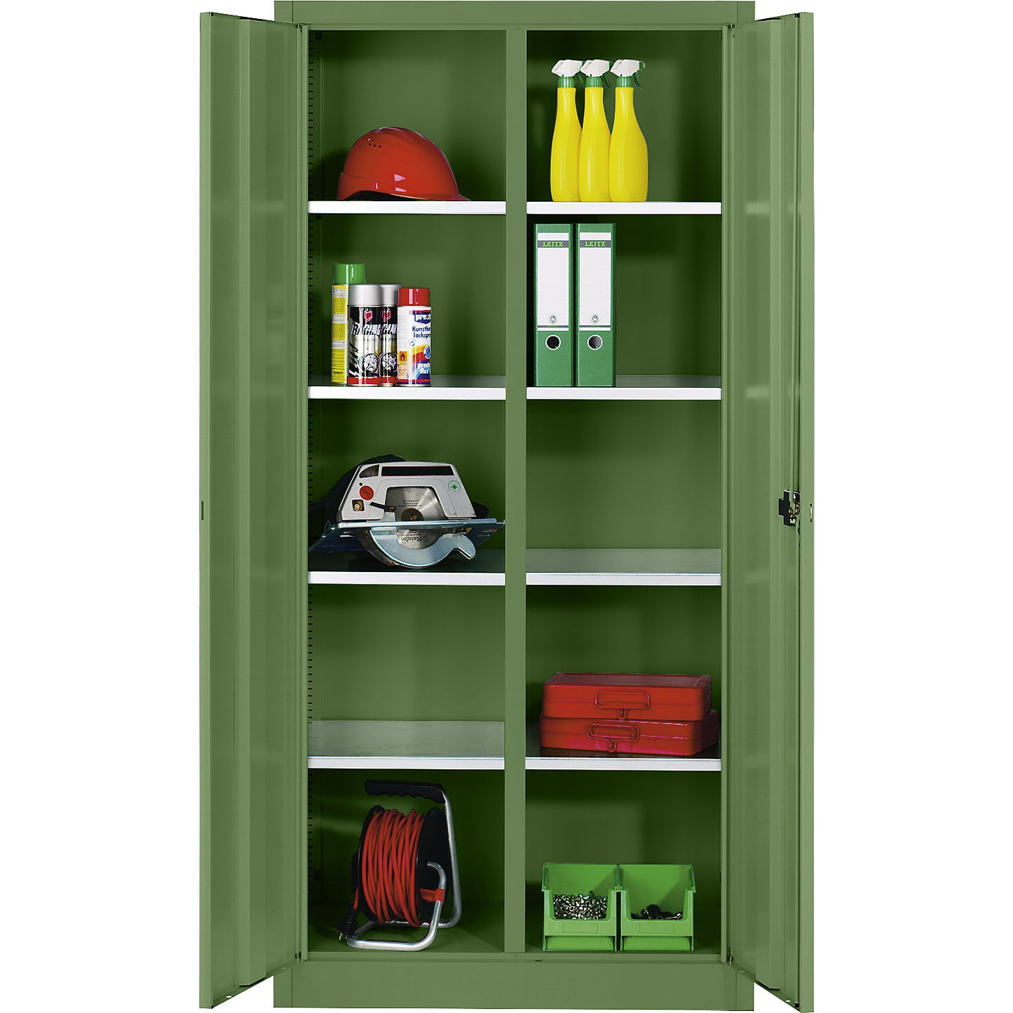 Storage cupboard made of sheet steel, 8 shelves, HxWxD 1950 x 930 x 500 mm, reseda green.