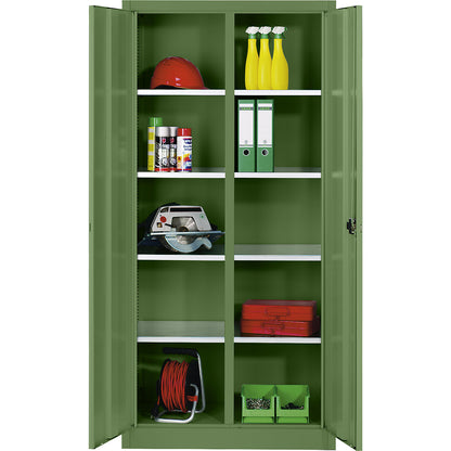 Storage cupboard made of sheet steel, 8 shelves, HxWxD 1950 x 930 x 500 mm, reseda green.