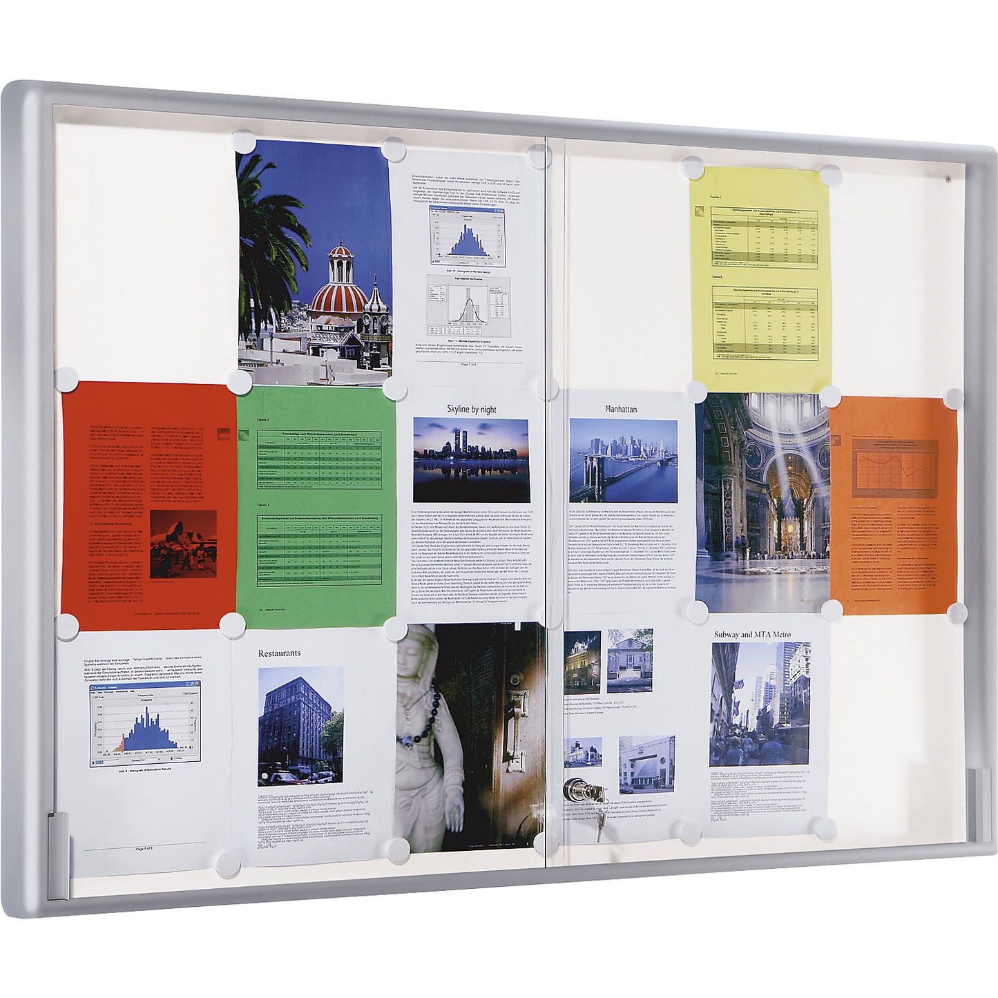 Sliding door display case, WxH 910 x 670 mm, capacity 8 x A4.
